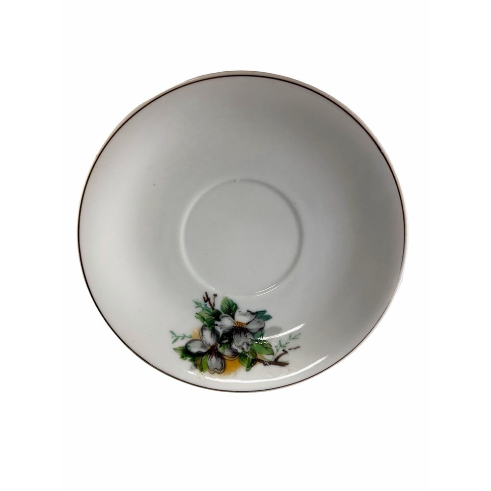 Vintage Japan Dogwood Floral Tea Cup & Saucer Set White Gold Trim Porcelain Rare - Picture 3 of 10